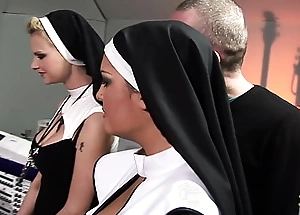 Two naughty nuns get surprised forth big hard cocks