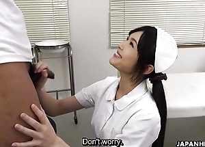 Japanese Brunette nurse Shino Aoi in the doctor's office in oral action uncensored.
