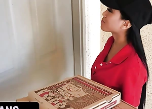 Pizza Administration Oriental Peer royalty Gets Stuck In The Window & She Has To Suck 2 Unhelpful Dicks - TeamSkeet