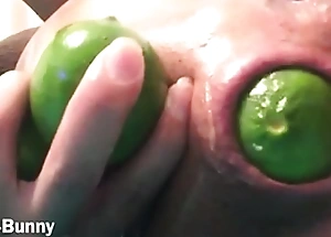 Bunny loves stuffing her ass with fruit in the balance its gaped
