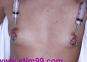 Injection saline in breast nipps pumping chest & vibrator