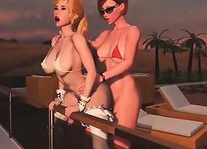 Lickerish redhead shemale fucks light-complexioned tranny - anal sex 3d futanari cartoon porno on the sunset